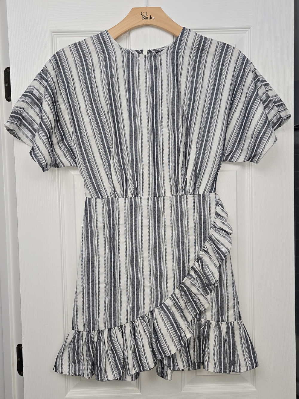 The Fifth Label Striped Ruffle Mini Dress Size XS Blue White Kimono Sleeve Faux
